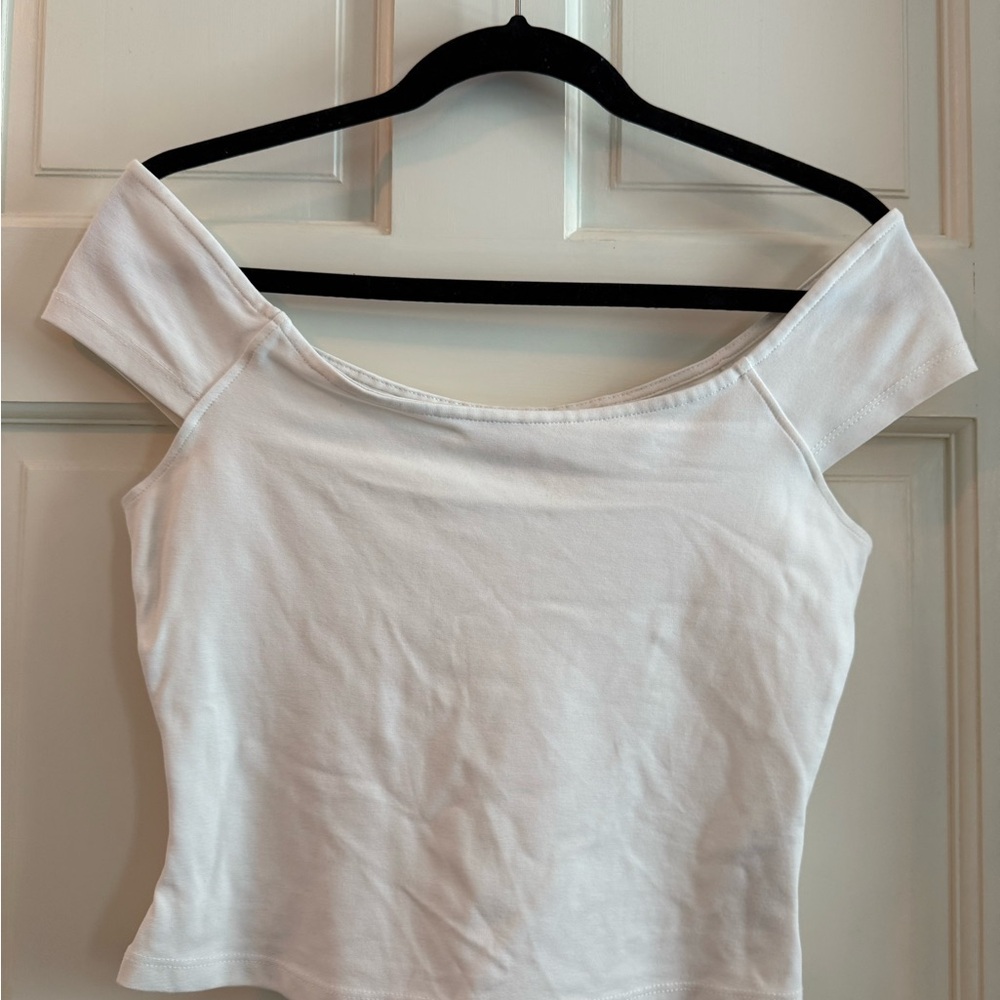 Anthropologie White Off-Shoulder Crop Top